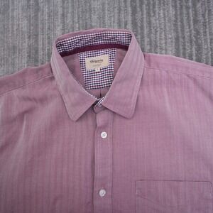 TM Lewin Casual Mens Large Burgundy Herringbone Button Down Shirt Long Sleeve